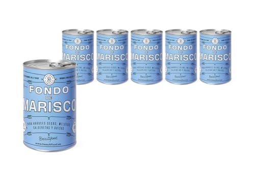 Beautifood – Caldo de Marisco, Fumet, Fondo concentrado para arroces y guisos elaborado con Marisco del Mediterráneo | 100% Natural | 4 Raciones x Lata (Contenido por Lata 400gr) | 6 unidades