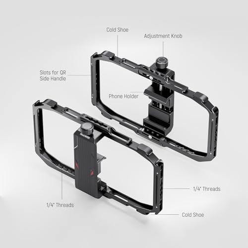 Image of NEEWER Universal Phone Cage, Smartphone Video Rig with Quick Release Mounts Cold Shoes for Videomaker Filmmaking TikTok Vlogging Phone Video Stabilizer Holder Compatible with iPhone Samsung, PA039