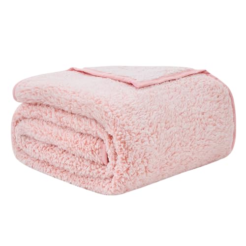 EMME Couverture Sherpa Douillette Moelleux 230 x 230cm Rose Épais et Élégant, Couverture de Canapé Double Face Extra Doux, Chaud Confortable Réversible Moelleuse