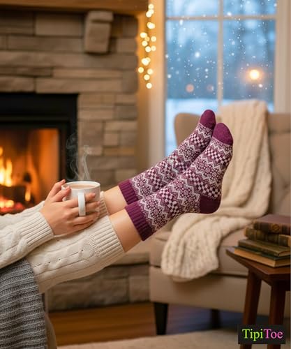 Image of Tipi Toe Women's 6 Pairs Winter Boot Socks - Soft Cotton Blend Warm Crew Socks Size 9-11