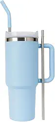 Copo Térmico Aço Inox Fosco com Tampa em Acrílico e Canudo de ferro - 1200ml (Azul)