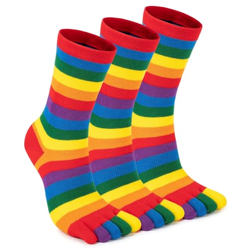 Image of Womens Crew Toe Sock, Colorful Cotton Toe Socks for women Arch Support, Casual Calf Running Five-Toe Design(3&6pairs)