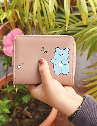 Image of Women Small Wallet Wallets for Girls Credit Card Holder Coin Purse Zipper Small Secure Card Case Cute Wallets Mini Wallets for Women (Purple Bear)