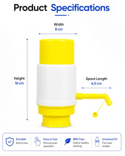 Image of AAMNI Manual Water Dispenser Pump for 20-25 Litre Bottles | 3 Months Warranty | Portable Hand Press Water Pump| Food Grade Material| Easy Installation| (Sunshine Yellow)