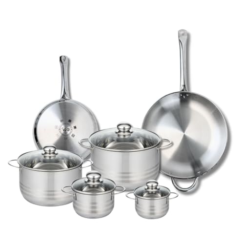 ELO 9881050 Elo Profi Brillant, acero inoxidable, inducción, 6 piezas, juego de 2 sartenes de cocina 24 y 32 cm y 4 ollas 12, 14, 20 y 24 cm