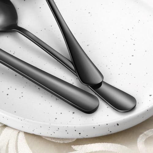 Image of 24-Piece Black Silverware Set with Steak Knives Black Stainless Steel Flatware Set for 4 Food Grade Tableware Cutlery Set Rust-proof, Mirror Polished, Dishwasher Safe