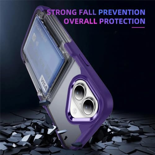 Image of KARWAN Shockproof Translucent Cardholder Back Case Cover Compatible with iPhone 16 Hybrid with Strong Minimalist Design (Purple)