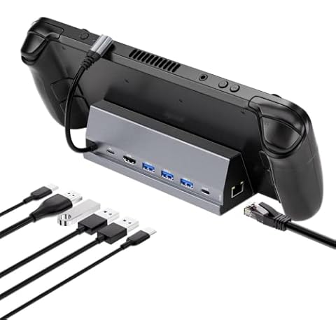 2BSON 7-in-1 Docking Station dor Steam Deck, Steam Deck Dock with HDMI 4K @ 60Hz, 2 USB-A 3.0, USB-C 3.0, Gigabit Ethernet, Full Speed Charging USB-C Port Cover