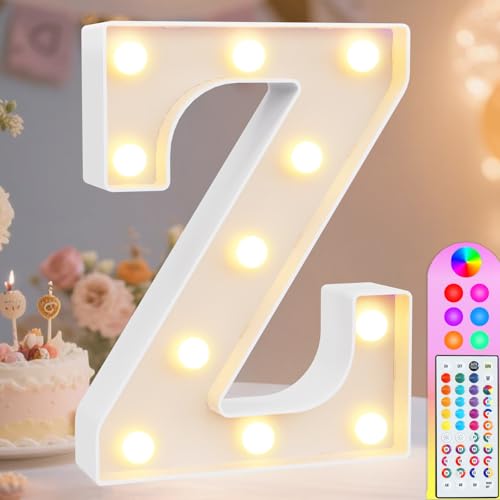 Image of Pooqla Colorful Light Up Letters with Remote, Upgraded 35 Colors LED Marquee Letters, RGB Lighted Letter for Girls Teenager Gift, Birthday, Party, Wedding, Night Light, Room, Bedroom Decor, Letter Z
