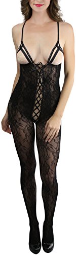 Image of ToBeInStyle Women's Bodystocking Crotchless Peek-A-Boo Fishnet Lace Bodysuit
