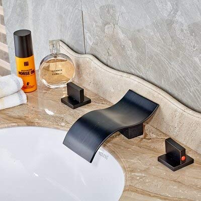 Robinet mitigeur cascade rectangle haut de gamme fini en bronze huilé avec double poignées en laiton