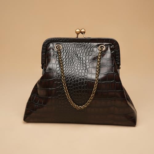 Image of Theater Francesca Vintage Kisslock Clutch Bag for Women Elegant Chain Shoulder Handbag with Structured Frame