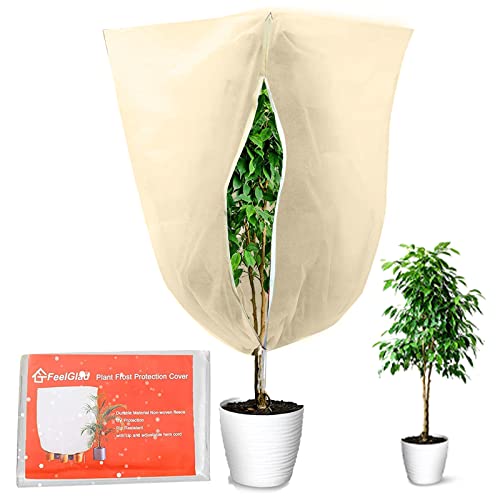 Devenirriche Protection hivernale pour plantes - 100 x 80 cm - Protection hivernale avec fermeture éclair - Cordon de serrage - 70 g/m² d'épaisseur Cover