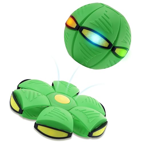 Magic Metaball, Children's Bouncing Ball, Magic Flying Saucer Interactive Pop-Up Transform Toy, Parent-Child Interaction Green Bouncy Ball, Collapsible Time Delay Frisbee Flying Disc Toy with 6 Light