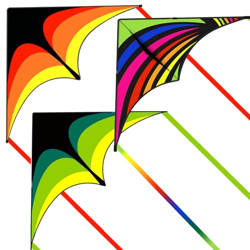 Mint's Colorful Life 3 Pack Delta Kites for Kids & Adults, Easy to Fly Large Kite Set for Beginners, Perfect Family Kites for Park and Beach Trip with...