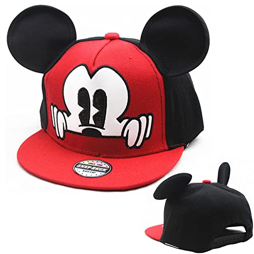 YGCHEN Gorra de Béisbol Mouse Gorra Béisbol Mouse Baseball Cap Ajustable Sombrero de Béisbol con Orejas Gorra para Infantil Niño (Negro+Rojo)