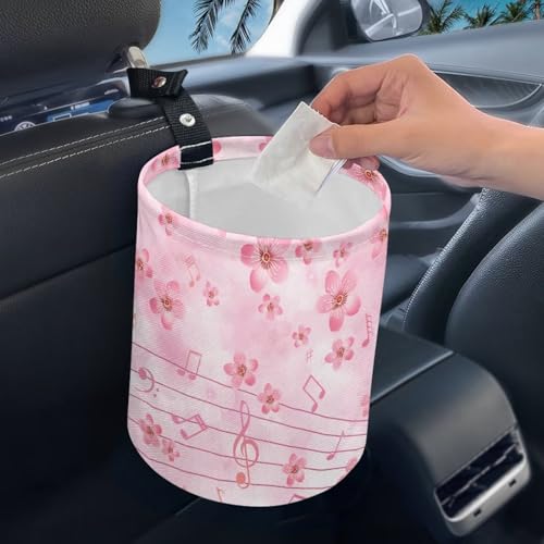 Image of Music Cherry Blossom Car Garbage Can Mini Car Trash Bin Truck Organizer Auto Storage Bag Waterproof Portable Accessories Road Trip for Kids
