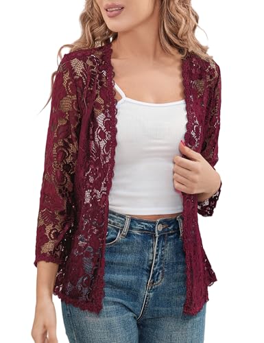 Image of Bolero Shrugs for Women Dresses Black White Lace Summer Beach Lightweight Sheer Long Sleeve Wedding Cardigan Dressy