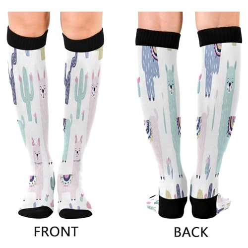 Image of Nander Funny Llama Cactus Compression Socks Women Men for (20-30mmHg) Athletic Sports,Running,Travel Knee High Stockings