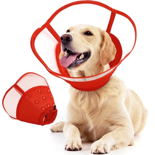 Image of Allroaring Dog Cone Collar After Surgery,Soft Dog Cones for Dogs,Red XL | Breathable Pet Elizabethan Collar Dogs Recovery Cone to Stop Licking Protective Wound Lightweight E-Collar