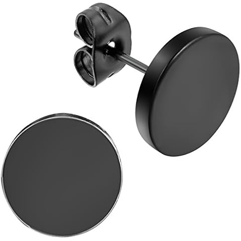 Flongo Men's Women's 10mm Round Stainless Steel Black Tunnel illusion Tapers Cheater Faux Fake Stud Earrings Cover