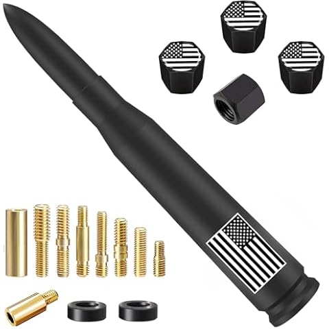 Car Truck Bullet Antenna with Valve Stem Caps-Universal Antenna Mast for GM Chevy Silverado 1500 2500 3500 Ford F150 F250 F350 Heavy Duty Pickup Truck Accessories(Matte Black)-Car wash Safe Cover