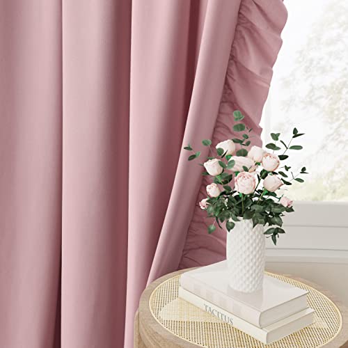 Pink Curtains 84 Inches Long 2 Panels Set, Farmhouse Ruffle Curtains For Living Room Rod Pocket Light Filtering Room Darkening Window Curtain Panels For Kids Nursery Girls Bedroom, 52X84 #TOP2