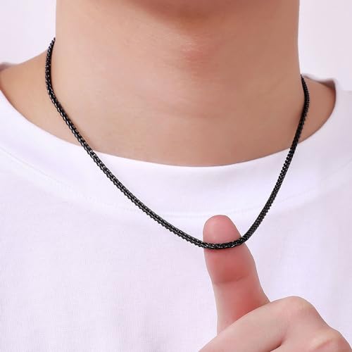 Fiusem Black Wheat Chains for Men and Women, 2/2.5/3/4/5mm Stainless Steel Necklace Chain, Mens Necklace Jewelry Gift 16-28 Inch4