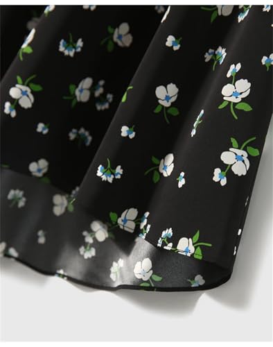 Women Mulberry Silk Floral Skirts Elastic Waist Print A-Line Skirt Knee-Length Office Lady Skirt4