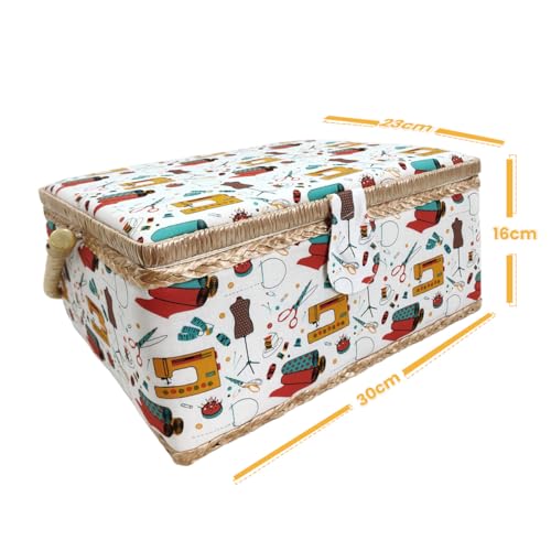 JYC CREATIVE Large Empty Wooden Sewing Box, Fabric Lined Sewing Box with 8 Compartments, Organizer with Pin - Image 4