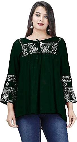 Image of Shiva Fab Women's Stylish Fashionable Rayon Embroidery Kurti Top Size Casual || Party || Beach || Formal || Meeting || Office wear || Party || Evening || College (Medium, Green)