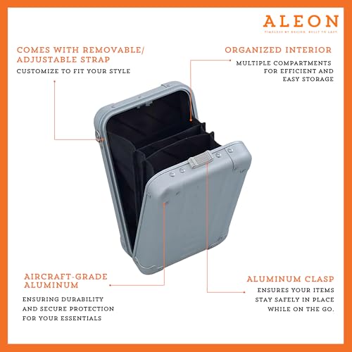 Vertical All Aluminum Crossbody Bag – Lightweight Compact Travel Case with Adjustable Strap, RF Blocking, Interior Pockets & Secure Clasp – Stylish Over-Shoulder Bag for Men & Women (Platinum)2