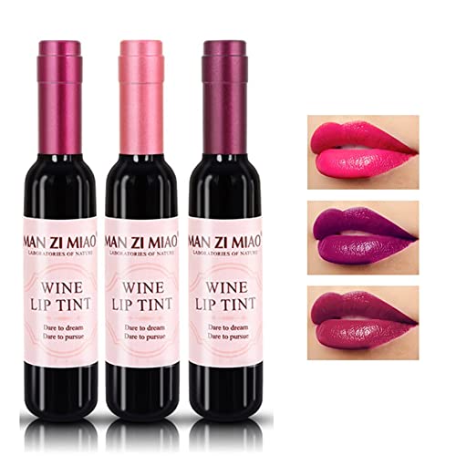 BKPPLZP Wine Lip Tint,3 Colors Wine Lip Gloss Set,Wine Liquid Lipstick,Matte Lip Stain Long Lasting Waterproof Matte Lip Gloss Set,Creates Natural Moisturizing Lip Gloss Easily(Set A)
