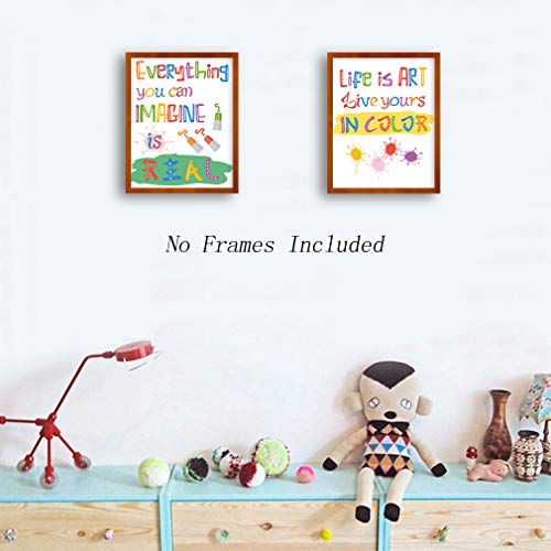 Image of CHDITB Unframed Colorful Art Print Inspirational Quotes&Saying Painting Watercolor Words Wall Art,Set of 4(8''x10'') Canvas Ink Splatter Palette Picture for Study Kids Room Classroom Decor