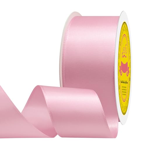 Image of Double Face Pearl Pink Satin Ribbon 1-1 /2 inch X 25 Yards Polyester Pearl Pink Ribbon for Gift Wrapping Very Suitable for Weddings Party Hair Bow Invitation Decorations and More