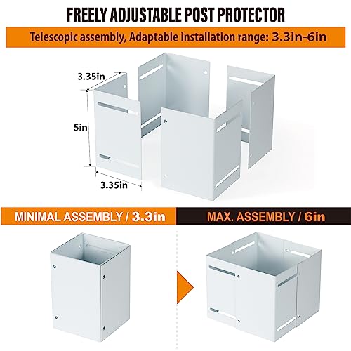 WOCEPU Stainless Steel Adjustable (Range 3.3"-6") Post Protector, Protects Wooden Mailboxes and Fences from Lawnmower and rain Damage (White, 4 Set) by WOCEPU - Image 3