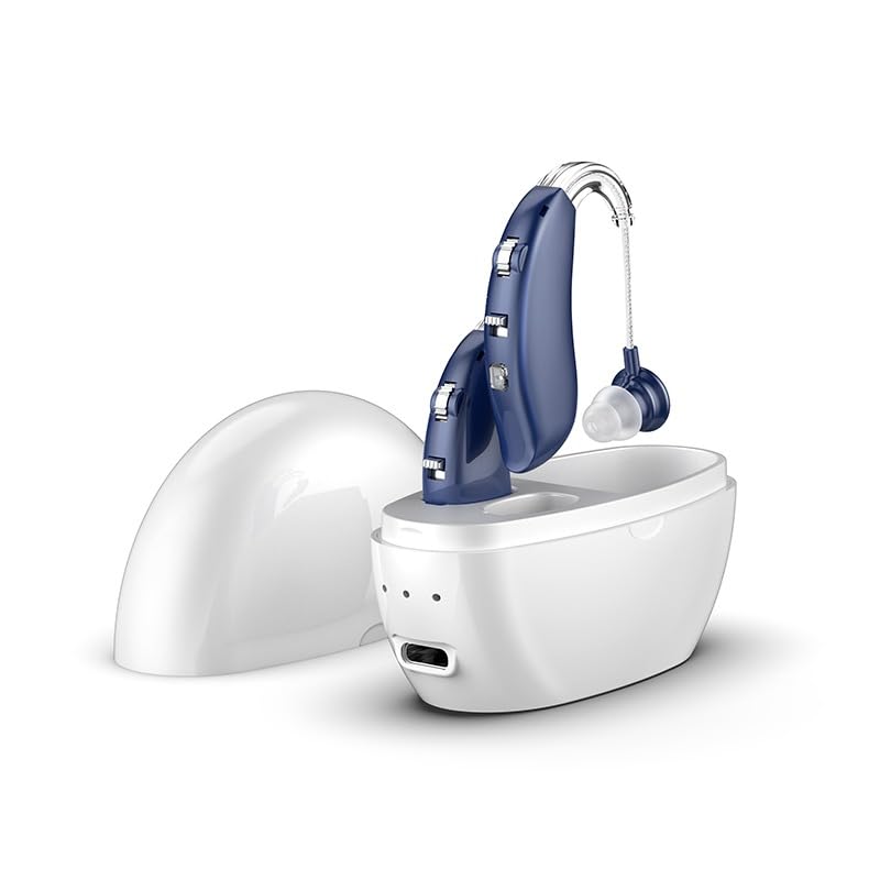 Fastwell F 108B Fastwell Hearing Aids for Seniors Invisible Rechargeable Hearing Amplifier with Noise Cancelling, Nano Hearing Aid Assist Miracle Ear for Adults,Digital Hearing Amplifiers for Hearing Loss (Pair (Blue) 1 Year Extended Warranty