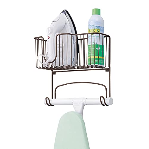 Mdesign metal wall mount ironing board holder with large storage …