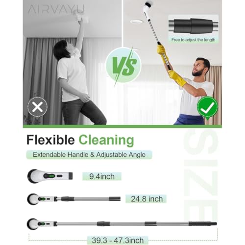 Image of Powerful Electric Spin Scrubber with Extendable Handle, 2-Speed Cordless, 9 Multi-Surface Brush Heads, 90Mins Work Time, 3 Adjustable Size, Rechargeable Cleaning Tool for Bathroom Tiles, Tub & Floors.