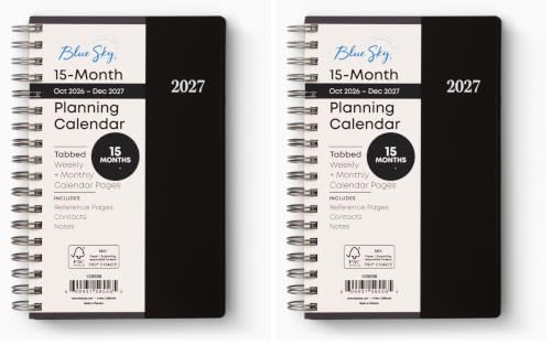 Image of Blue Sky 2027 15-Month Weekly and Monthly Mini Planner Calendar, Includes October 2026 - December 2027, 3.625 inch x 6.125 inch, Flexible Cover, Wirebound, Laminated Tabs, Enterprise (Pack of 2)