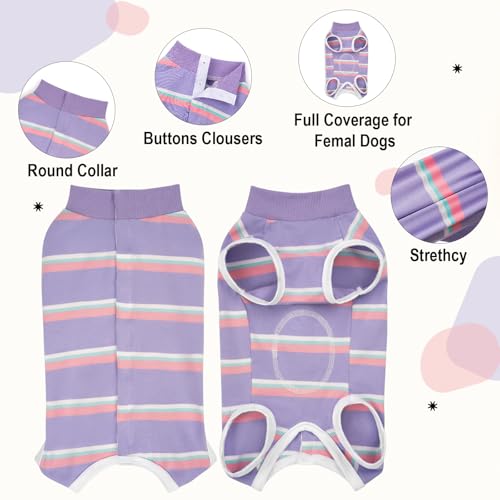 Image of Dog Surgery Recovery Suits, Sleeveless Dog Recovery Suit Female, E-Collar & Cone Alternative Surgical Suit for Small and Medium Dogs After Surgery, Striped Dog Onesie Pajamas