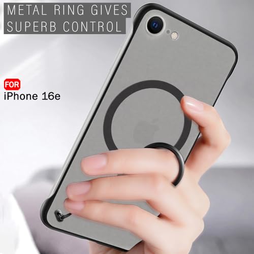 Image of TheGiftKart Hybrid Ultimate Slim Back Case Cover for iPhone 16e Compatible with Magsafe | Lightweight Profile | Frosted Matte Translucent Hard Back Case Cover for iPhone 16e (PC & TPU, Black Sides)