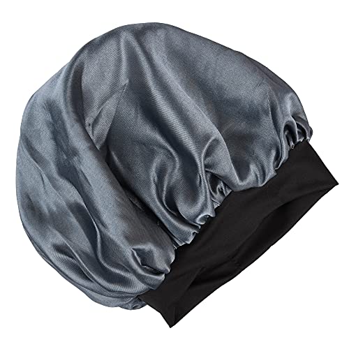 Image of Satin Silk Premium Sleeping caps, Comfortable & Soft Double layered Streachable Hair Bonnets For All Head Sizes & Hair Type, Night Care Routine - Pack Of 1 Pcs - Grey