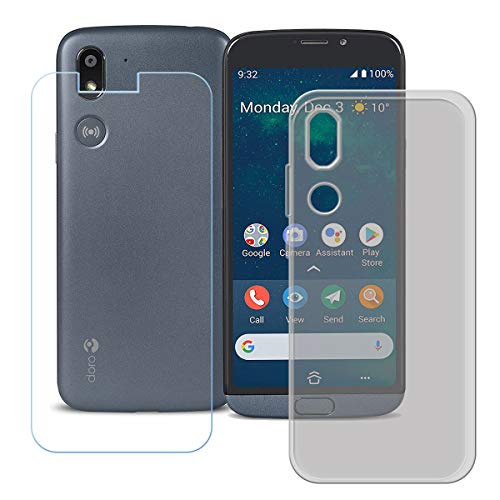 YZKJ Coque pour Doro 8050 + Verre trempé Film Protection écran, Souple Gris Silicone Housse Étui Protecteur TPU Case Cover pour Doro 8050 (5.4") Cover