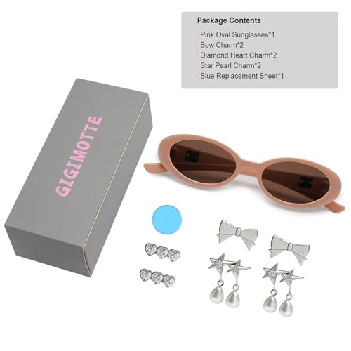 Retro Oval Sunglasses for Women Men Trendy Small 90s Style with Replaceable Charms 6
