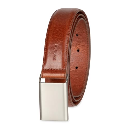 Haggar Men's Plaque Buckle Leather Dress Belt for Dress Pants, Suits - Business, Formal, Modern, Tailored Style