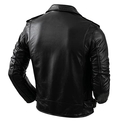 Men’s Brando Biker Black Genuine Cowhide Motorcycle Rider Asymmetric Outfit Fashion Leather Jacket3