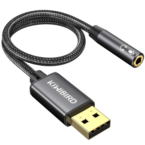 KiWiBiRD Adaptador USB a Jack 3,5mm Audio, Tarjeta de Sonido Estéreo Externa, Adaptador de Auriculares, Altavoces y Micrófonos, 4 Polos TRRS, Compatible con MacBook, PS4, Windows PC, Raspberry Pi