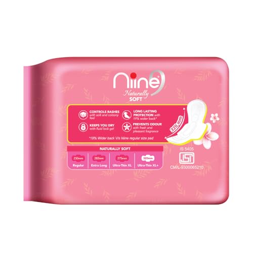 Image of NIINE Naturally Soft Ultra Thin XL+ Sanitary Napkins for Heavy Flow (Pack of 2) 30 Pads with Free Biodegradable Disposal Bags