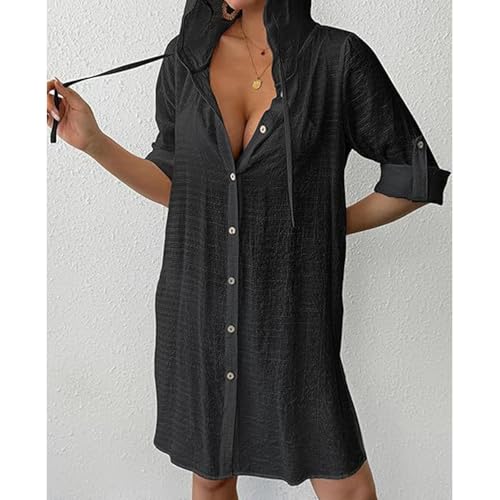 Vestido de playa para mujer transpirable con capucha y manga larga para protegerse del sol 7